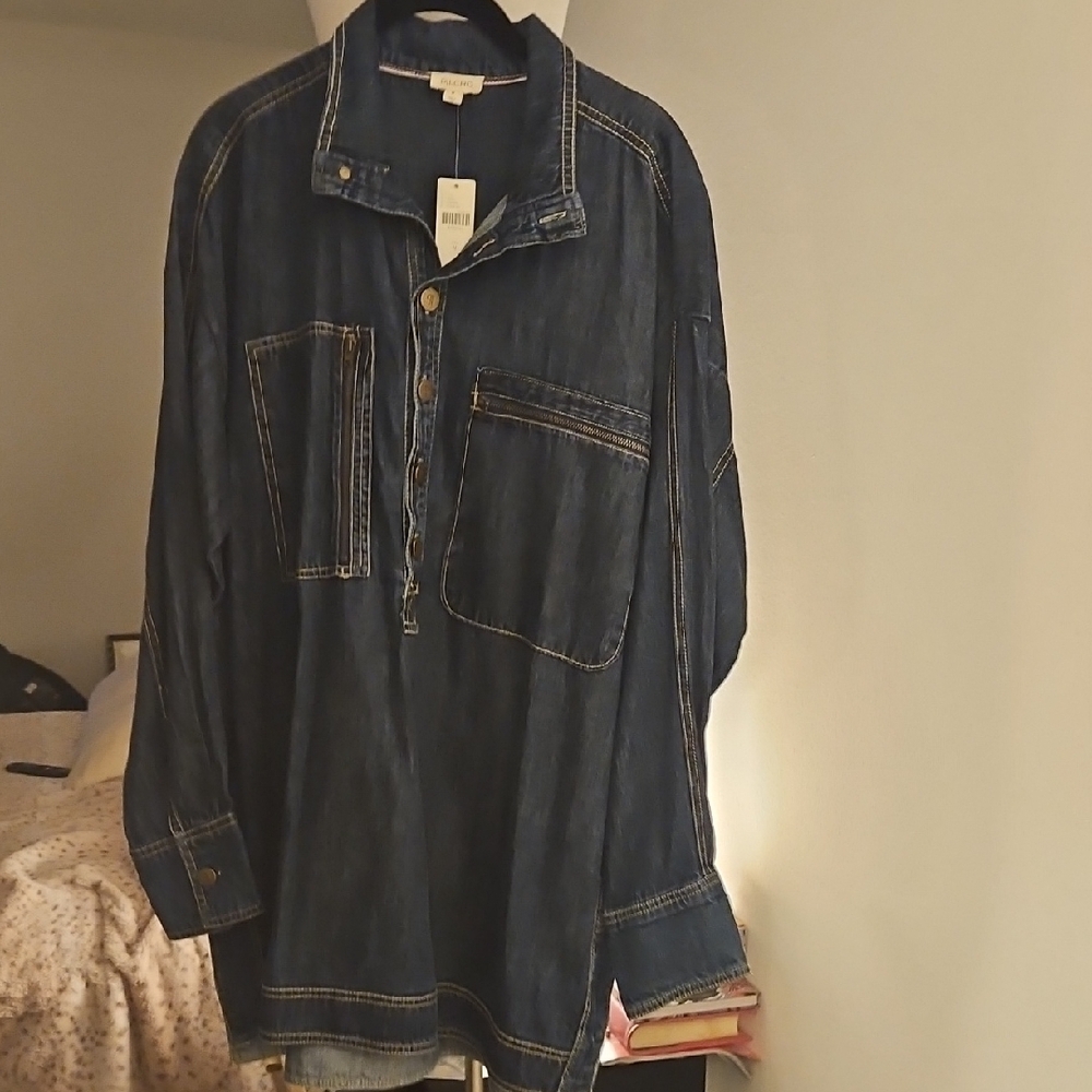 Denim Button-Up Shirt/Mini Dress From Anthropologie
